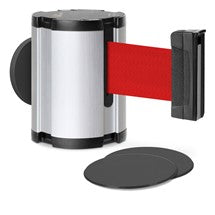 Satin Aluminum Glass/Surface Mount Retractable Belt - Red 15 ft