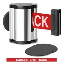 Chrome Glass/Surface Mount Retractable Belt - Danger Live Track 15 ft