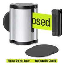 Satin Aluminum Glass/Surface Mount Retractable Belt - Do Not Enter / Temporarily Closed 15 ft