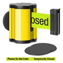 Yellow Glass/Surface Mount Retractable Belt - Do Not Enter / Temporarily Closed 15 ft