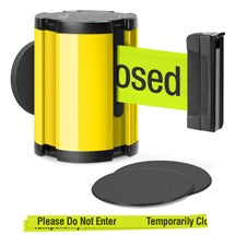 Yellow Glass/Surface Mount Retractable Belt - Temporarily Closed / Do Not Enter (Double-Sided) 15 ft