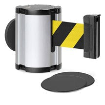 Satin Aluminum Glass/Surface Mount Retractable Belt - Safety Stripe 15 ft
