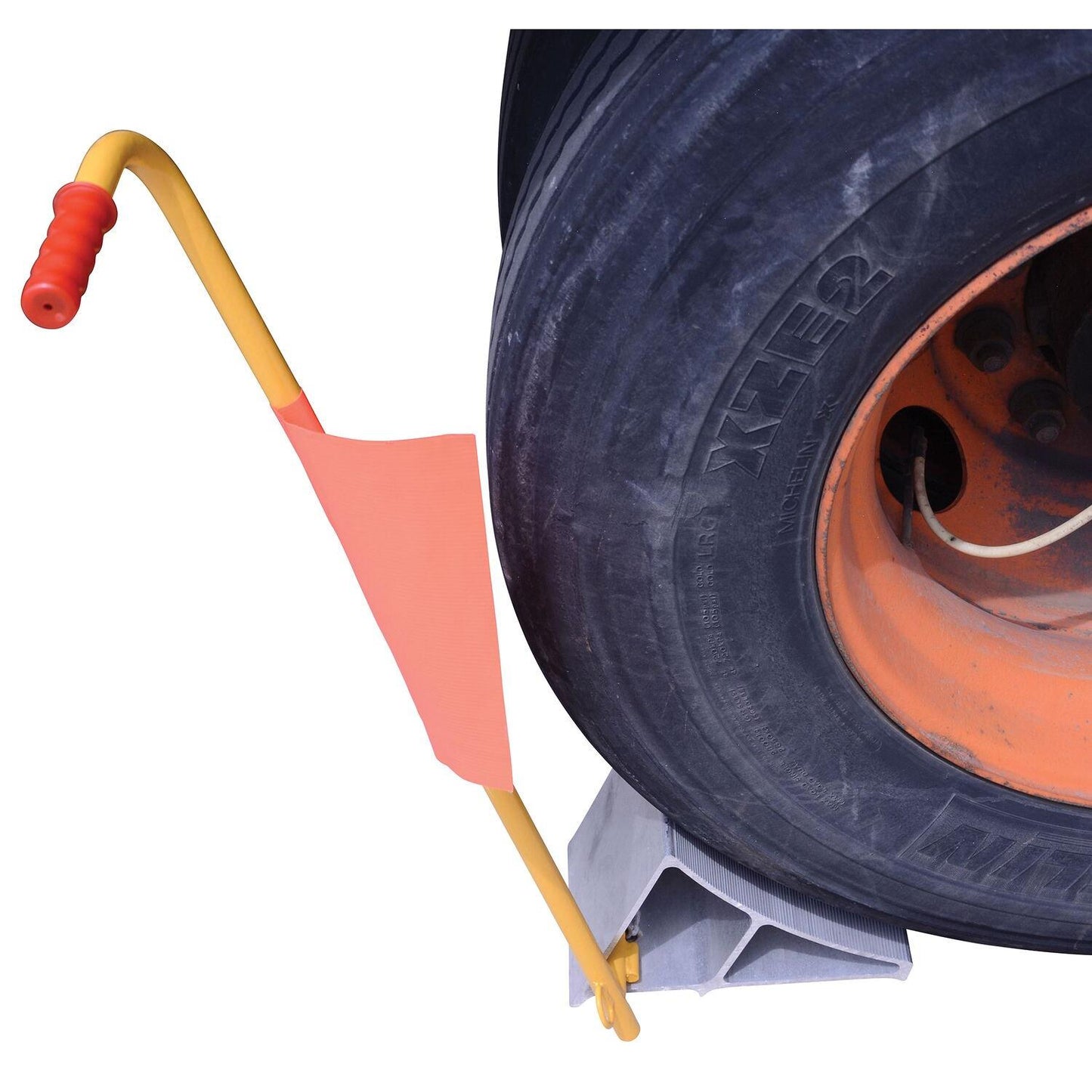 Aluminum Ergo-Handle Wheel Chock with Handle and Flag