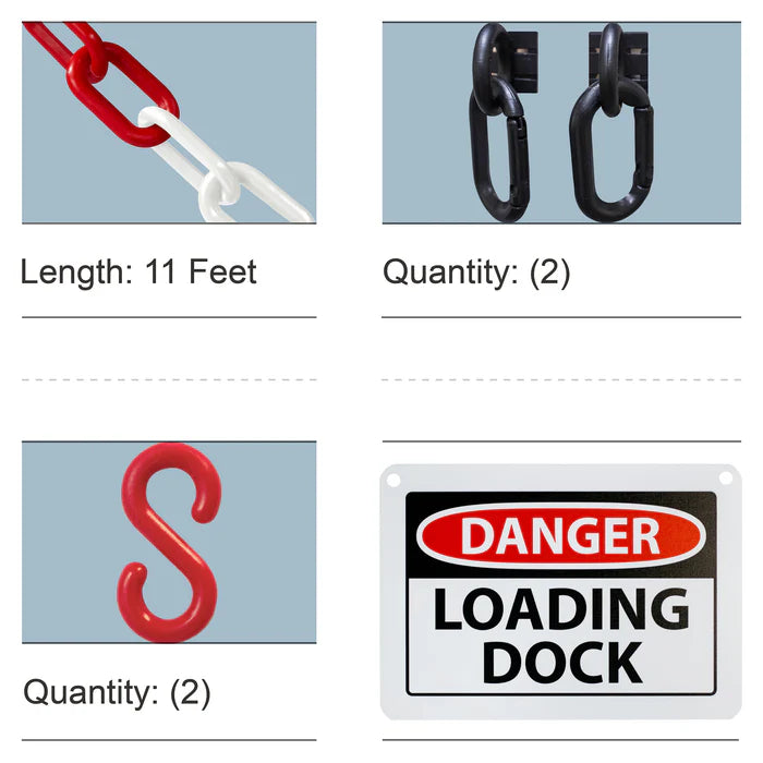 Danger Sign Loading Dock Kit -  Red & White Plastic Safety Chain
