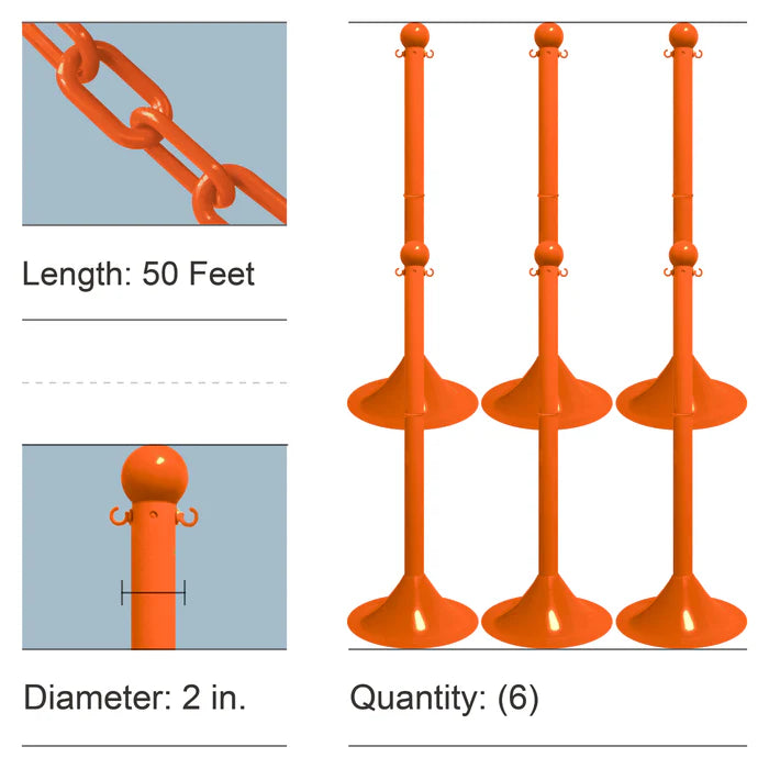 Stowable Stanchion Kits with Plastic Chain