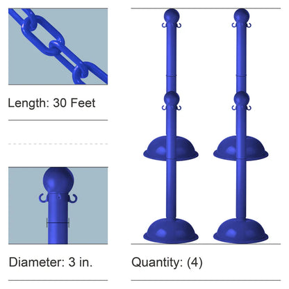 Stowable Stanchion Kits with Plastic Chain