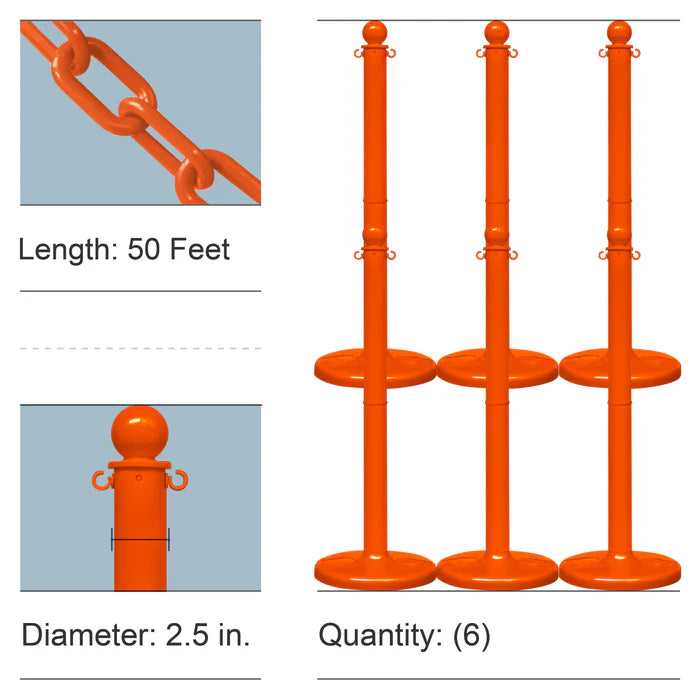 Stowable Stanchion Kits with Plastic Chain