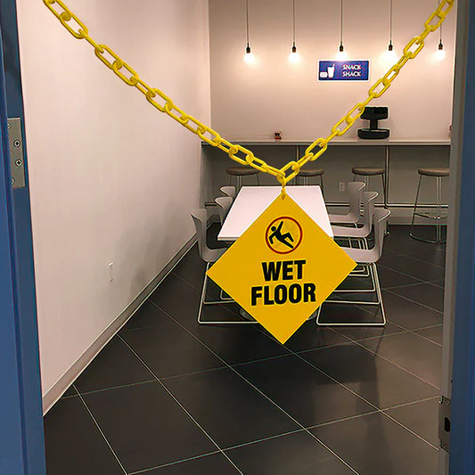 Wet Floor Sign Kit - Yellow Plastic Safety Chain