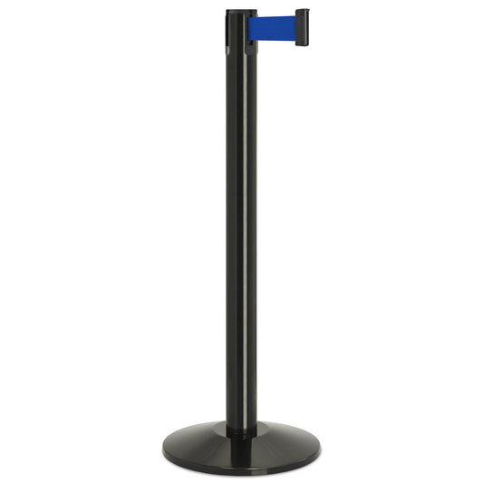 Gloss Black Finish Blue Belt 14" Sloped Modern Contempo Retractable Belt Stanchion