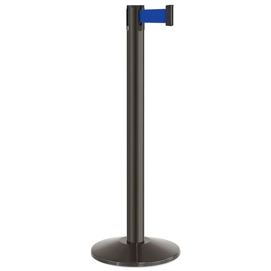 Statuary Bronze Finish Blue Belt 14" Sloped Modern Contempo Retractable Belt Stanchion