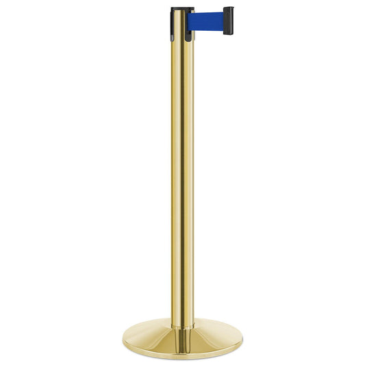 Gold Finish Blue Belt 14" Sloped Modern Contempo Retractable Belt Stanchion