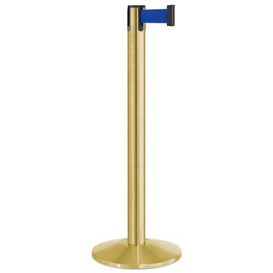 Satin Gold Finish Blue Belt 14" Sloped Modern Contempo Retractable Belt Stanchion
